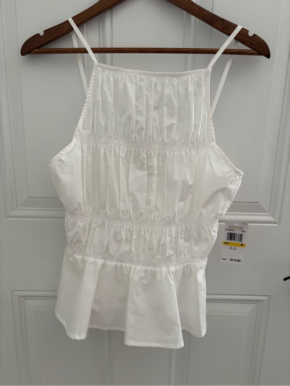 Michael Kors White Smocked Peplum Camisole